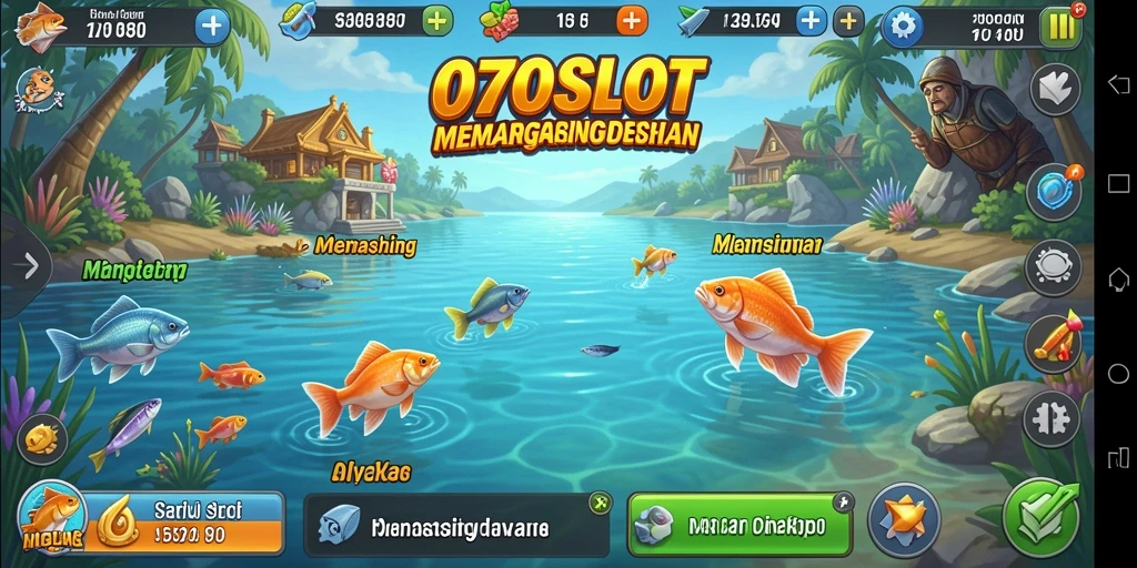 Tampilan gameplay menarik dari 070SLOT saat menangkap ikan di lautan.