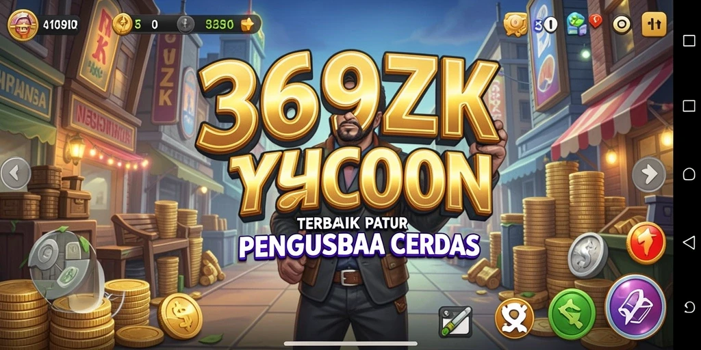 Tangkapan layar utama 369ZK menampilkan gameplay manajemen bisnis yang seru.