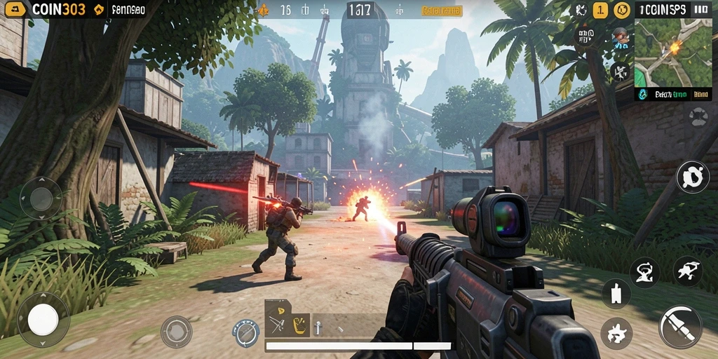 Tampilan gameplay menegangkan dari COIN303 dengan aksi seru.