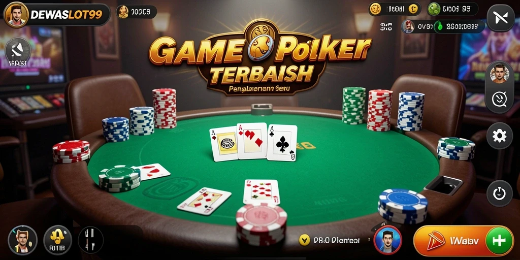 Tampilan gameplay seru di DEWASLOT99 menunjukkan suasana poker yang kompetitif.
