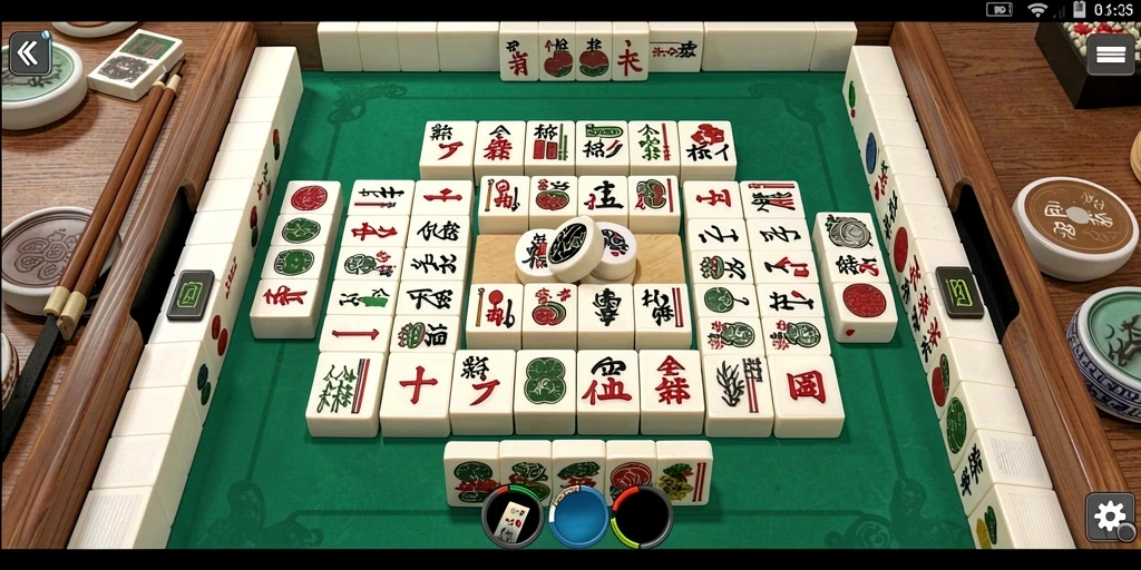 Screenshot gameplay HOKIWON menunjukkan suasana permainan Mahjong yang seru.