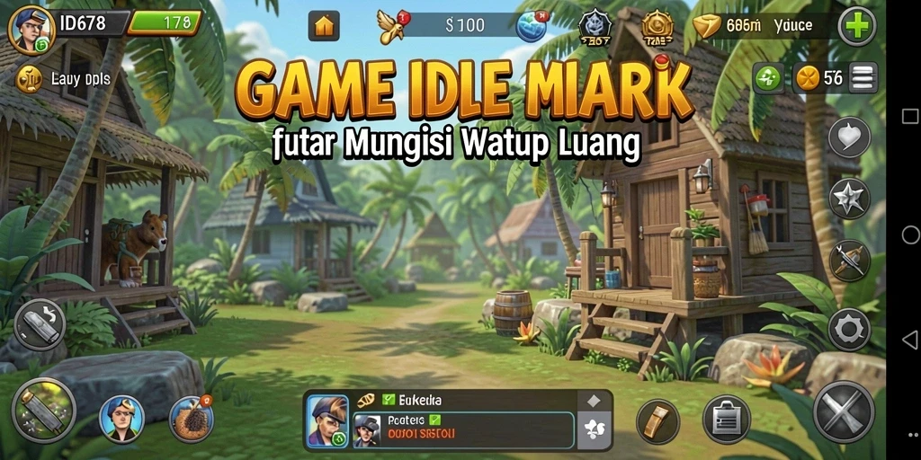 Screenshot dari gameplay ID678 menampilkan karakter lucu dan aktivitas pengumpulan sumber daya.