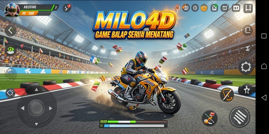 Tampilan gameplay seru dari MILO4D saat balapan di trek yang menantang.