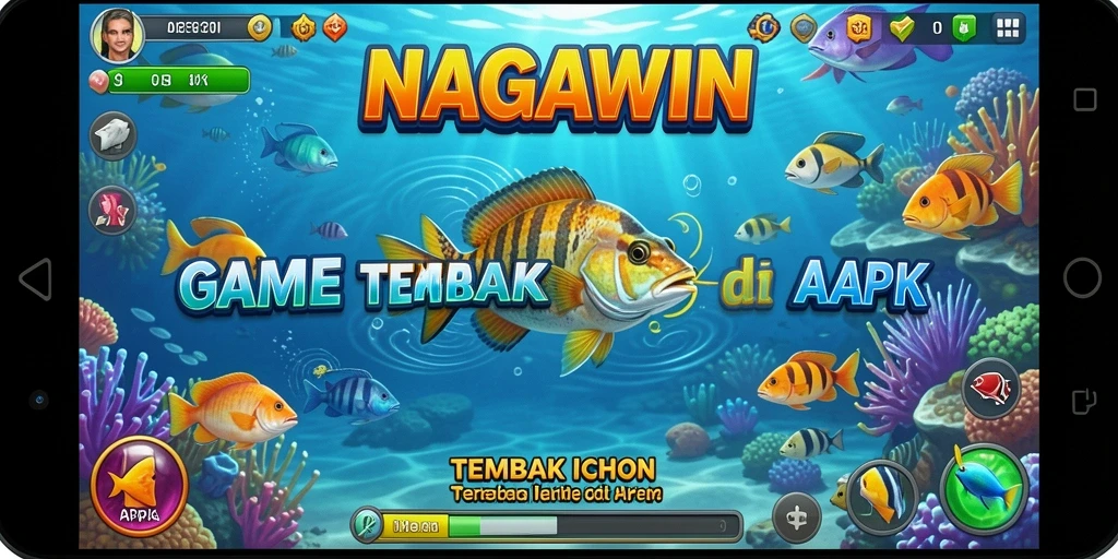 Screenshot dari gameplay NAGAWIN menampilkan aksi seru menangkap ikan.