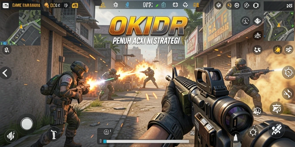 Tangkapan layar utama OKIDR yang menampilkan gameplay FPS yang seru.
