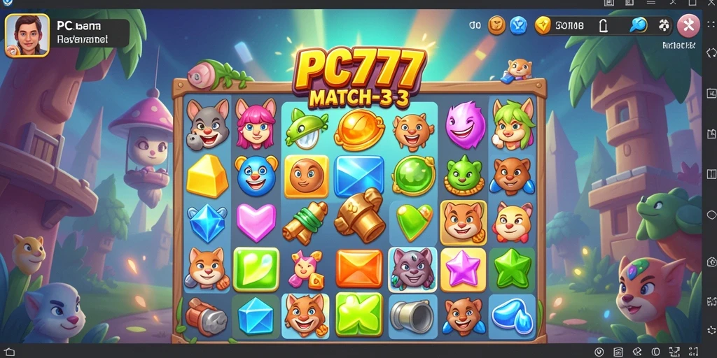 Screenshot gameplay PC777 menampilkan keseruan permainan Match-3 yang menantang.