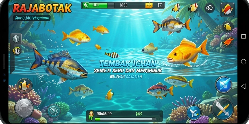 Screenshot utama RAJABOTAK menampilkan aksi menembak ikan yang seru.