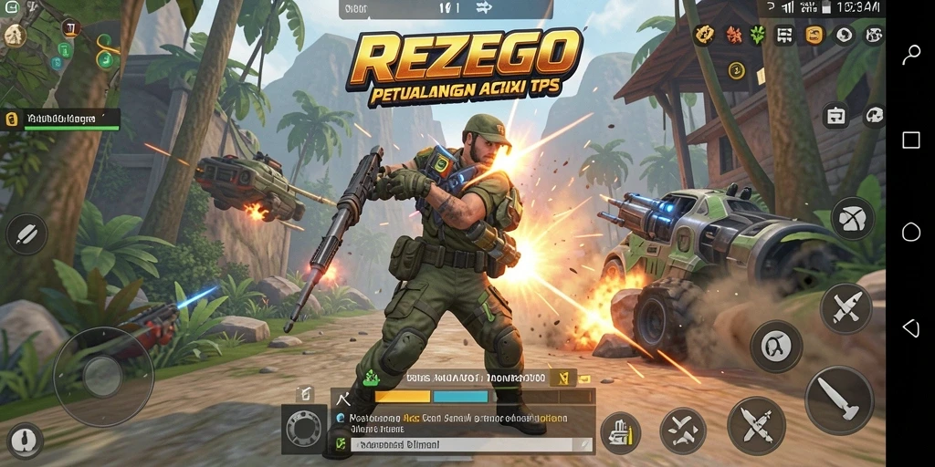 Screenshot gameplay seru dari REZEGO dalam aksi TPS.