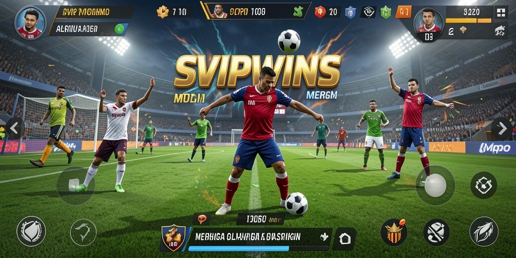Screenshot utama SVIPWINS menampilkan aksi seru di lapangan olahraga.