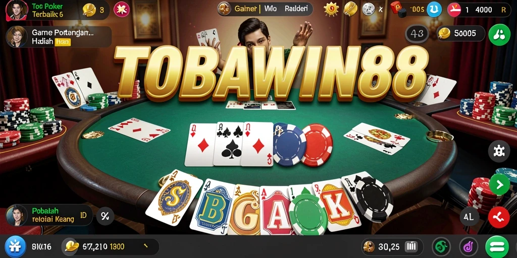 Screenshot gameplay TOBAWIN88 menampilkan aksi Poker yang mendebarkan.