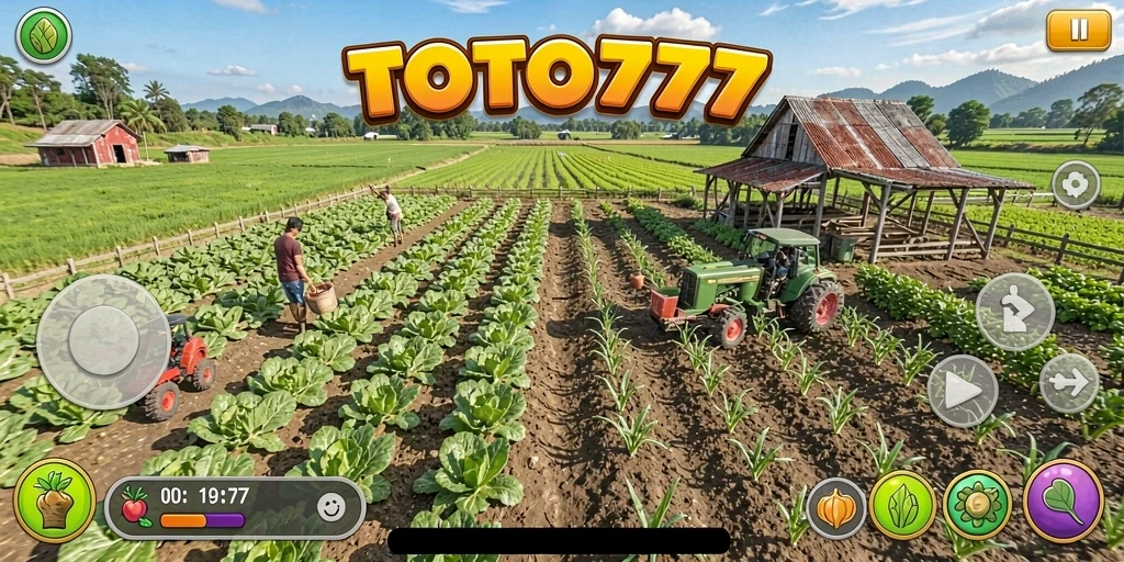 Tampilan gameplay TOTO777 dengan aktivitas pertanian yang realistik.