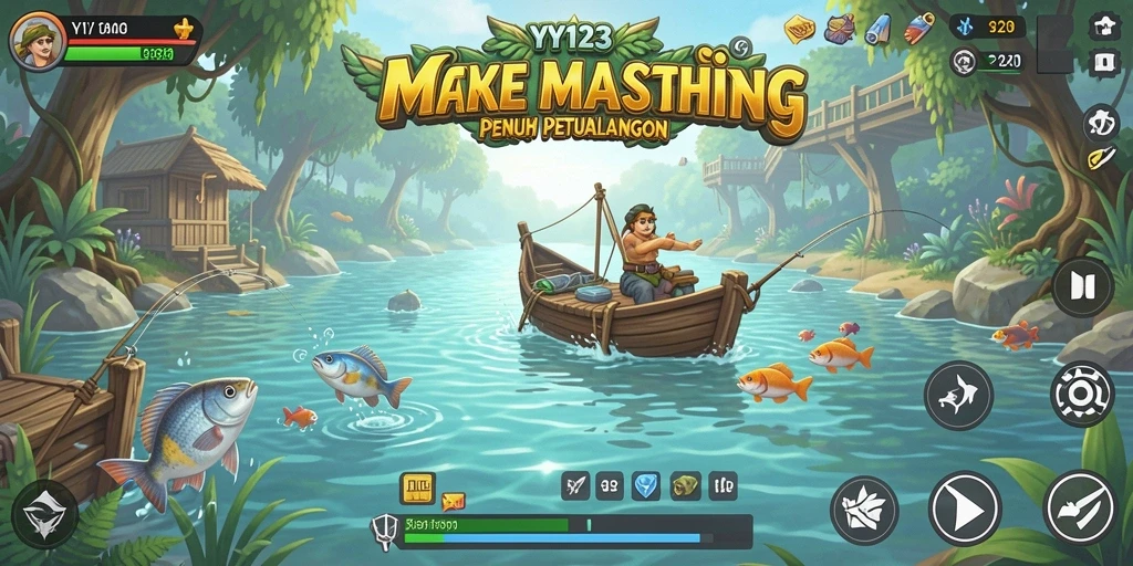 Screenshot gameplay YY123 yang menunjukkan serunya memancing ikan.